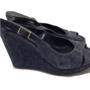 Marella suede navy wedge peep toe sandals. Size 37.